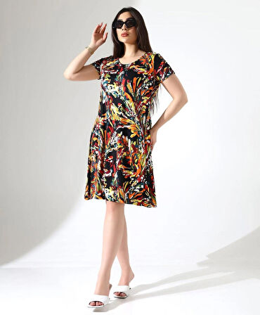 KADIN BÜYÜK BEDEN VİSKON İÇ GÖSTERMEZ ÇAN ELBİSE