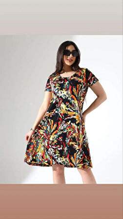 KADIN BÜYÜK BEDEN VİSKON İÇ GÖSTERMEZ ÇAN ELBİSE