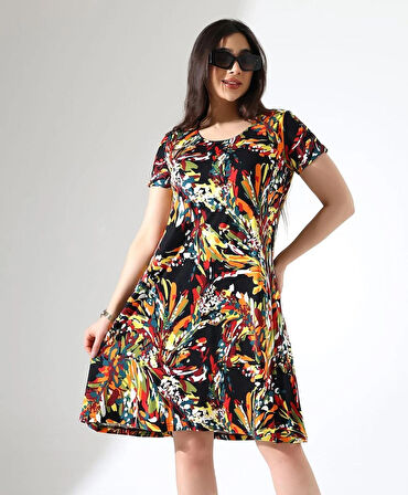 KADIN BÜYÜK BEDEN VİSKON İÇ GÖSTERMEZ ÇAN ELBİSE