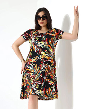 KADIN BÜYÜK BEDEN VİSKON İÇ GÖSTERMEZ ÇAN ELBİSE