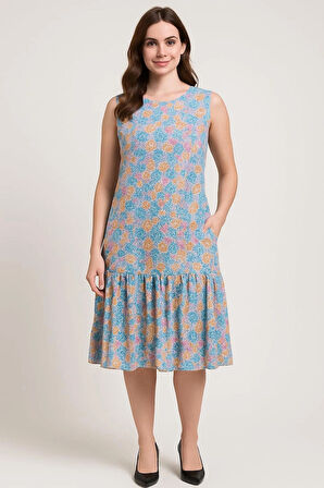 Kadın Çiçek Desenli Kolsuz rahat kalıp Bürümcük Elbise