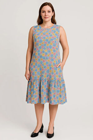 Kadın Çiçek Desenli Kolsuz rahat kalıp Bürümcük Elbise