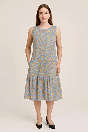 Kadın Çiçek Desenli Kolsuz rahat kalıp Bürümcük Elbise