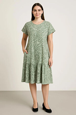 KADIN BÜYÜK BEDEN TERLETMEZ LİKRALI ESNEK VE RAHAT VİSKON ELBİSE