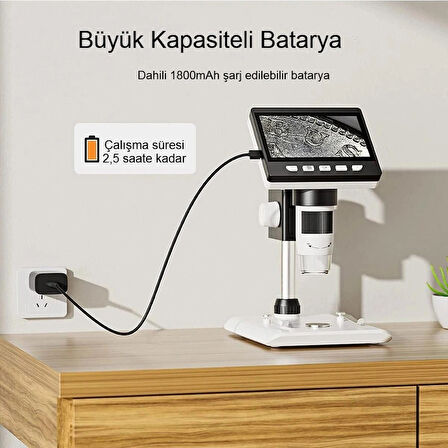 Dijital Mikroskop 1000X 1080P LCD Ekran USB HD Mikroskop 50X-1000X Büyütme LED Işıklı Kamera Şarjlı