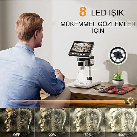 Dijital Mikroskop 1000X 1080P LCD Ekran USB HD Mikroskop 50X-1000X Büyütme LED Işıklı Kamera Şarjlı
