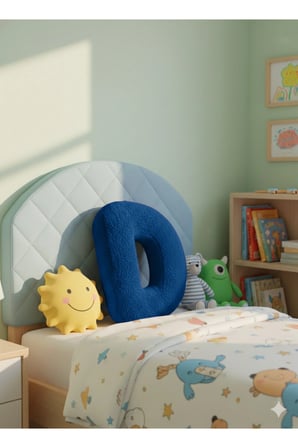 Peluş D Harf yastık , dekoratif kırlent , koyu mavi teddy kumaş , büyük boy 50 cm