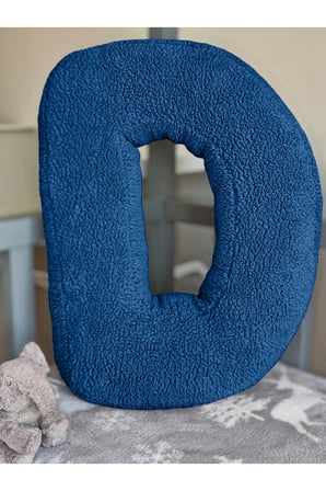 Peluş D Harf yastık , dekoratif kırlent , koyu mavi teddy kumaş , büyük boy 50 cm