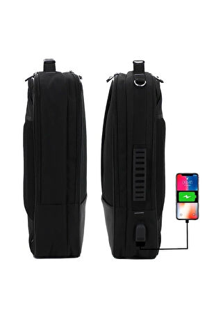 17.3'' Usb Çıkışlı Siyah Laptop Sırt Ve Omuz Çantası Suya Dayanıklı Yüzey Mat Ergonomik Omuz Askılı