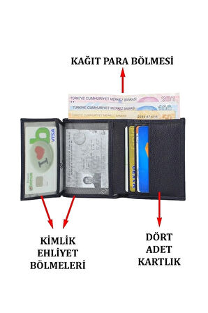 Deri Erkek Kartvizit&kartlık Ehliyet Kimlik Ve Banknot Para Bölmeli