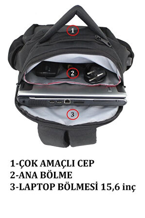 Usb Aparatlı Unisex Sırt Çantası 15,6 Inç Laptop Gözlü