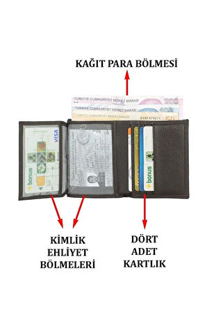 Deri Erkek Kartvizit Cüzdan&kartlık Ehliyet Kimlik Ve Kağıt Para Bölmeli
