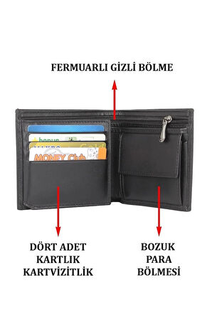Siyah Deri Kartvizitlik&cüzdan Ehliyet Kimlik Bozuk Ve Banknot Para Bölmeli Kartlık