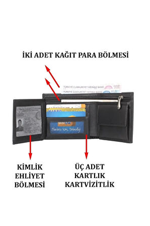 Siyah Deri Kartvizitlik&cüzdan Ehliyet Kimlik Bozuk Ve Banknot Para Bölmeli Kartlık