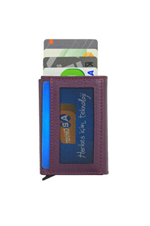 Otamatik Mekanizmalı Kartvizitlik Mıknatıslı Banknot Para Bölmeli Kartlık