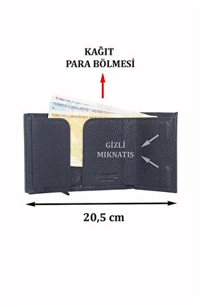Otamatik Mekanizmalı Kartvizitlik Mıknatıslı Banknot Para Bölmeli Kartlık