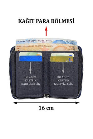 Hakiki Deri Fermuarlı Erkek Kartlık Şeffaf Ehliyet Ve Kimlik Bölmeli Banknot Bölmeli
