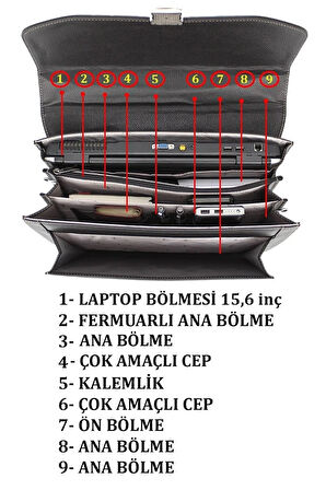 15.6'' Inç Laptop Bölmeli Evrak Çantası Kilitli Oganizer Iç Gözlü Omuzda Taşıma