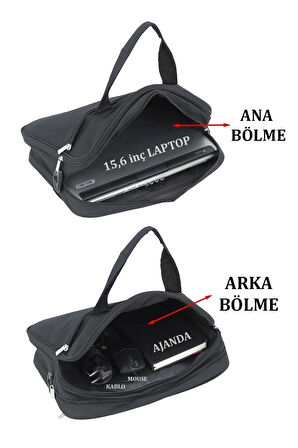 Unisex Siyah El Ve Omuz Çantası A4 Uyumlu Suya Dayanıklı Yüzey Darbe Emici Kumaş