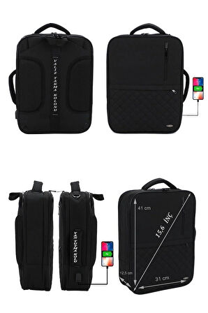 case clubSiyah 15.6 inç Notebook-Leptop Sırt ve Omuz Çantası USB Çıkışlı Su Darbeye Dayanıklı Yüzey