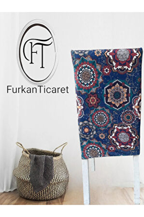 Karışık Desenli Sandalye Kılıfı Dijital Baskılı 6 Adet Likralı Lastikli Sandalye Örtüsü Tüylenmez