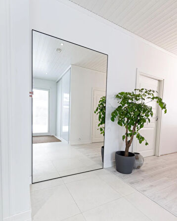 Fawdecor Dikdörtgen Dekoratif Ahşap Boy Aynası, Modern Ev Aynası Beyaz 60 x 120