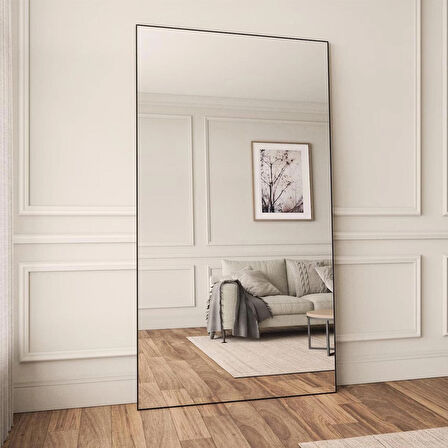 Fawdecor Dikdörtgen Dekoratif Ahşap Boy Aynası, Modern Ev Aynası Gold 80 x 135 Cm