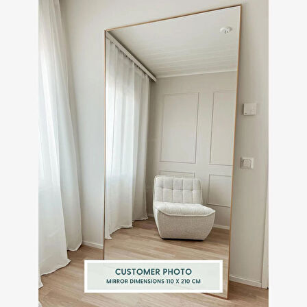 Fawdecor Dikdörtgen Dekoratif Ahşap Boy Aynası, Modern Ev Aynası Gold 80 x 135 Cm
