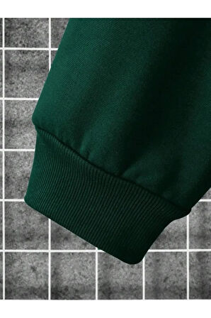 Erkek Siyah Dikey Baskılı Oversize Bisiklet Yaka Eşofman Takımı