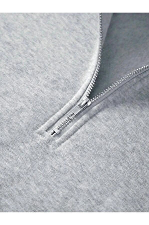 Unisex Dik Yaka Yarım Fermuarlı Oversize Sweatshirt