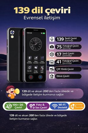 Akıllı Sesli Tercüman Cihazı 100+ Dil Çeviri  Foto & Ses Çeviri Wi-Fi Destekli Taşınabilir Translat