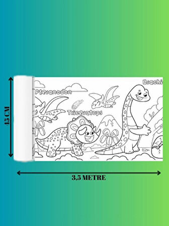 Dinozorları Öğreniyorum Eğlenceli Boyama Kağıdı – 3.5 Metre