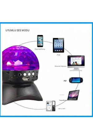  Sahne Aydınlatma Kablosuz Bluetooth Işık Hoparlör LED Dönen Kristal Sihirli Topu  Stereo Hoparlör