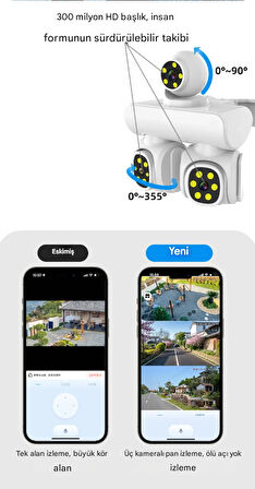 Full HD 12MP 6K Speed Dome 3 Lens Renkli Gece Görüş İki Yönlü Ses Renkli Cep Telefonu Uzaktan İzleme