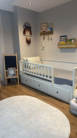 150x50 Yatak Kenarına Geçmeli, Divan Hemnes Uyumlu Beyaz Yatak Bariyeri, Trabzan, Korkuluk