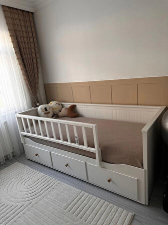150x50 Yatak Kenarına Geçmeli, Divan Hemnes Uyumlu Beyaz Yatak Bariyeri, Trabzan, Korkuluk