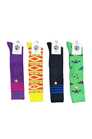 Kadın Renkli Desenli Pamuklu Dizaltı Çorap