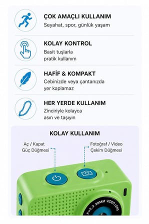 Taşınabilir Mini Dijital Kamera 1080P Full HD 2 İnç Ekranlı 
