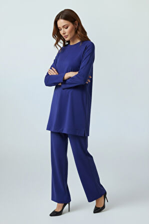 KADIN TUNİK ÖNÜ DİKİŞLİ ALTI BANTLI PANTOLONUN BELİ LASTİKLİ ÖNÜ DİKİŞLİ İKİLİ TAKIM