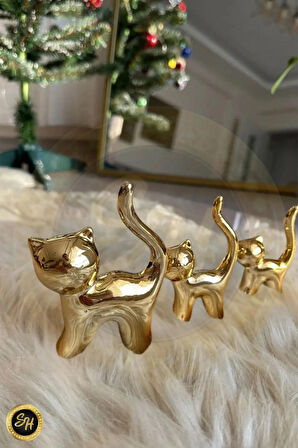 1-adet Orta Boy Kedi Gold Biblo Dekoratif Sunumluk Dekor