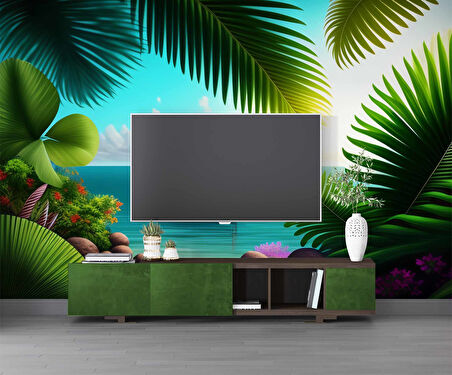 Botanik Bahçe ve Deniz Manzaralı Duvar Kağıdı