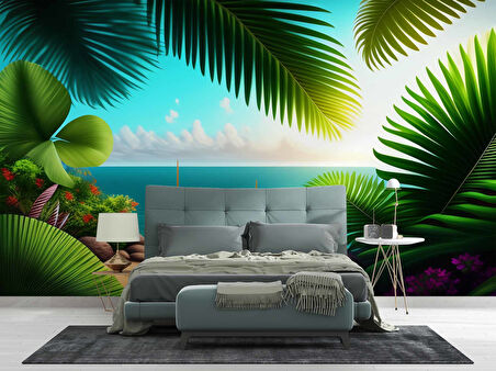 Botanik Bahçe ve Deniz Manzaralı Duvar Kağıdı