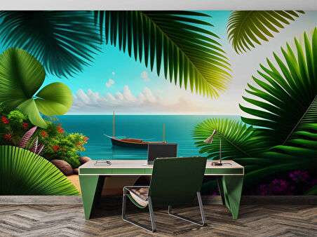 Botanik Bahçe ve Deniz Manzaralı Duvar Kağıdı