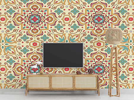 Renkli Çini Motifli Duvar Kağıdı