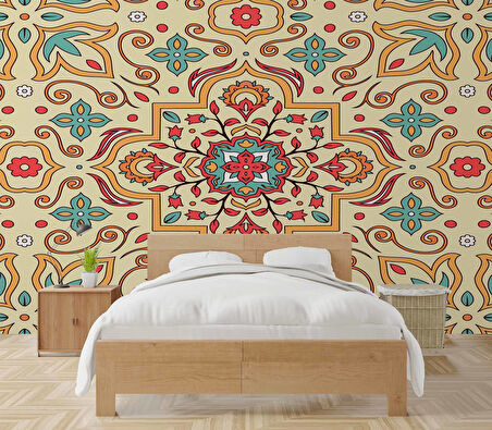 Renkli Çini Motifli Duvar Kağıdı