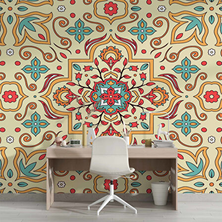 Renkli Çini Motifli Duvar Kağıdı