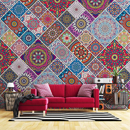 Rengarenk Çini Mandala Desenli Duvar Kağıdı