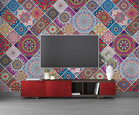 Rengarenk Çini Mandala Desenli Duvar Kağıdı