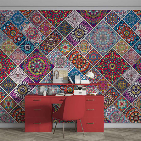 Rengarenk Çini Mandala Desenli Duvar Kağıdı