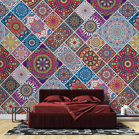 Rengarenk Çini Mandala Desenli Duvar Kağıdı